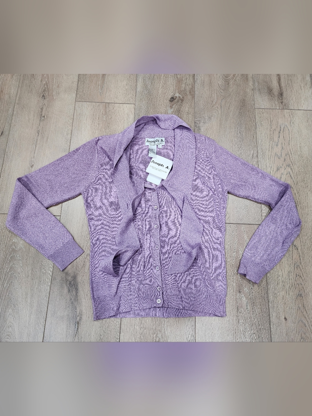 Vintage Joseph A Sweater Purple Silk Blend Button Front Cardigan Shimmer Women's